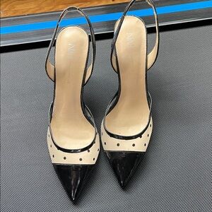 Neiman Marcus Black and Cream Slingback Heels